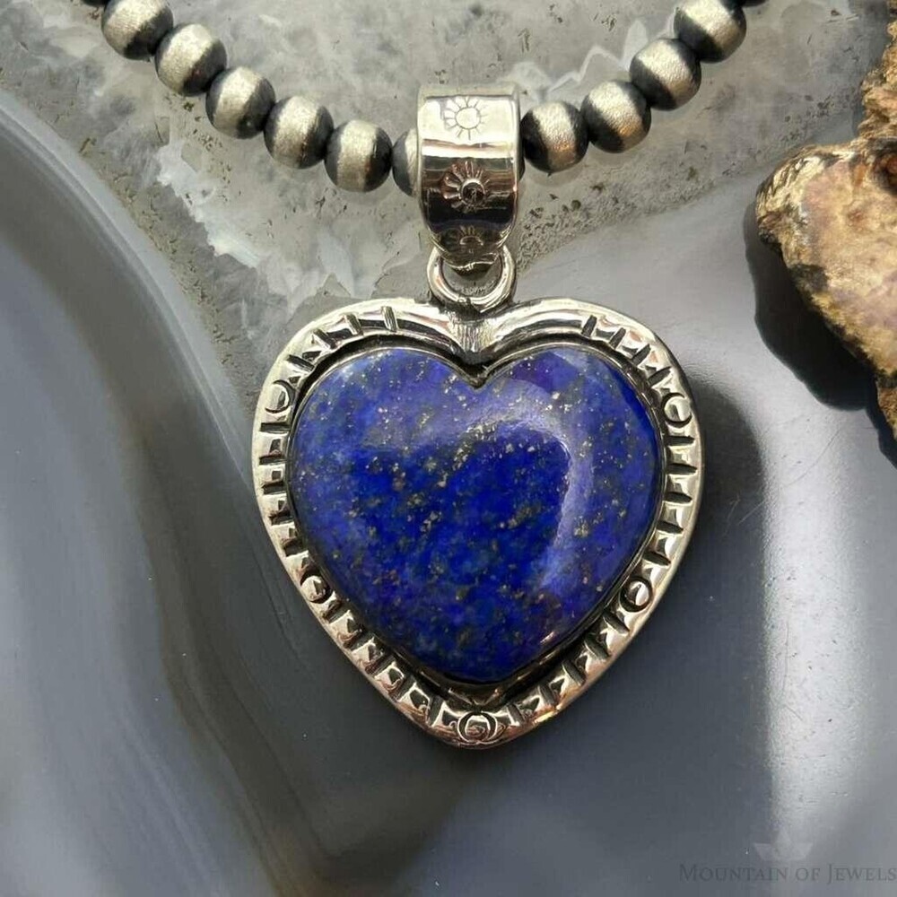 Sterling Southwestern Style Lapis Heart Decorated Pendant For Women #4
